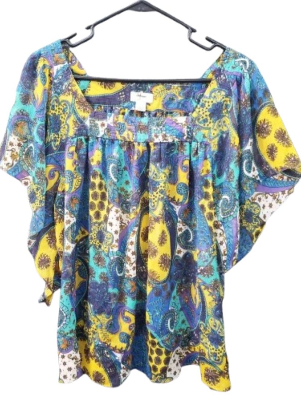 yvos Floral Peasant Boho Hippie Blouse Womens L